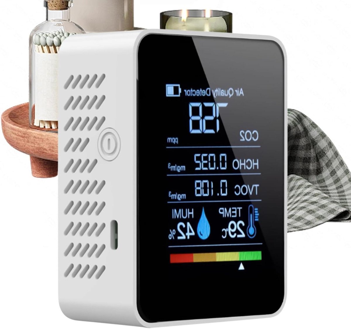 Luchtkwaliteit Tester - CO2 Meter Monitor - Binnenlucht Meten - Real-time Data Weergave - 9x4x7cm - Wit