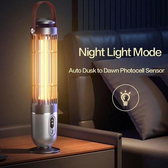 oplaadbare insectenverdelger, vliegenval, elektrische muggenval, UV-lamp en nachtlampje 2-in-1 met schemersensor, insectenvanger, vliegenvanger, muggenwerend middel, muggenlamp (Grey) — afbeelding 3