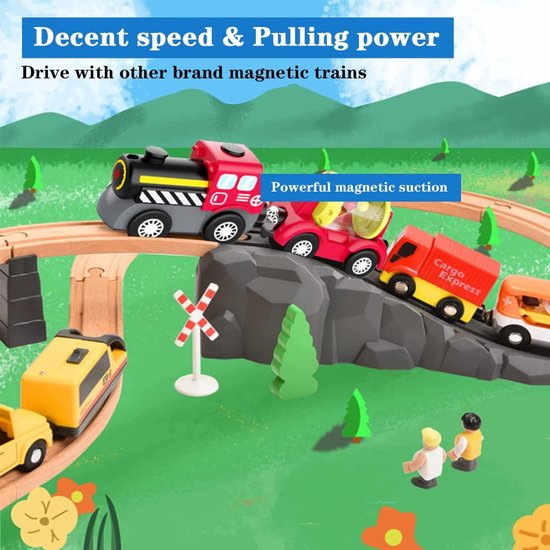 houten spoorweg trein, elektrische speelgoedlocomotief, kinderen, op batterijen werkende locomotieftrein, hoge snelheid speelgoed, compatibel met Brio houten spoor, voor jongen meisje — afbeelding 2