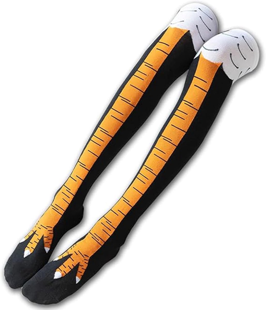 Kniekousen met 3D-cartoon-kippenpoten, casual overknee-kousen