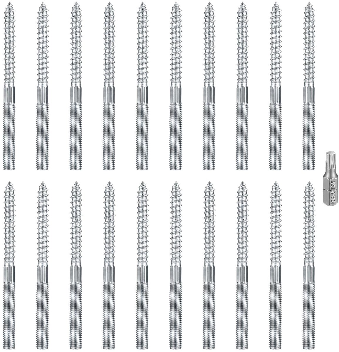 20 STUKS M8 Torx Stotschroeven, Schroeven met dubbel schroefdraad, Houtschroeven, Schroeven met twee kanten, Hoofdloze metrische plugschroeven, Wandmontage, met Torx-bit - M8 x 100 mm (M8x100mm)