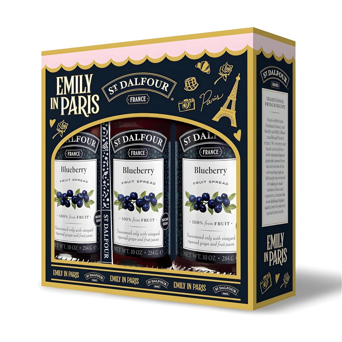 St. Dalfour Emily in Paris Bosbessenjam 284 g – 3-Pack – Zonder Toegevoegde Suikers, 100% Fruit