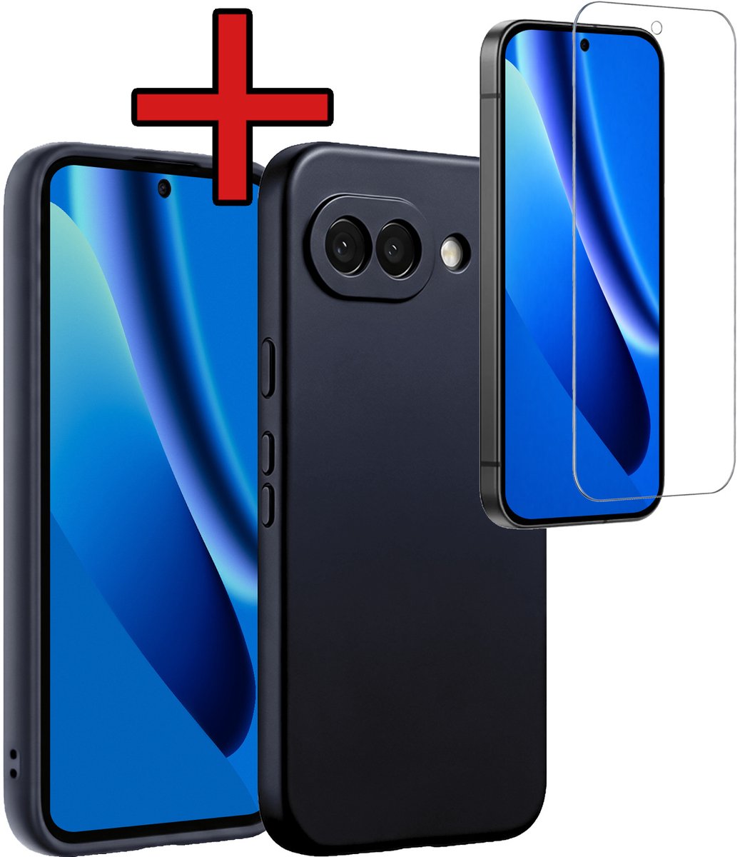 Hoesje - Met Screenprotector - Geschikt voor Google Pixel 10a - Sterk & Shockproof - Telefoon Hoes - Back Cover - Siliconen Case - Telefoonhoes - Donkerblauw