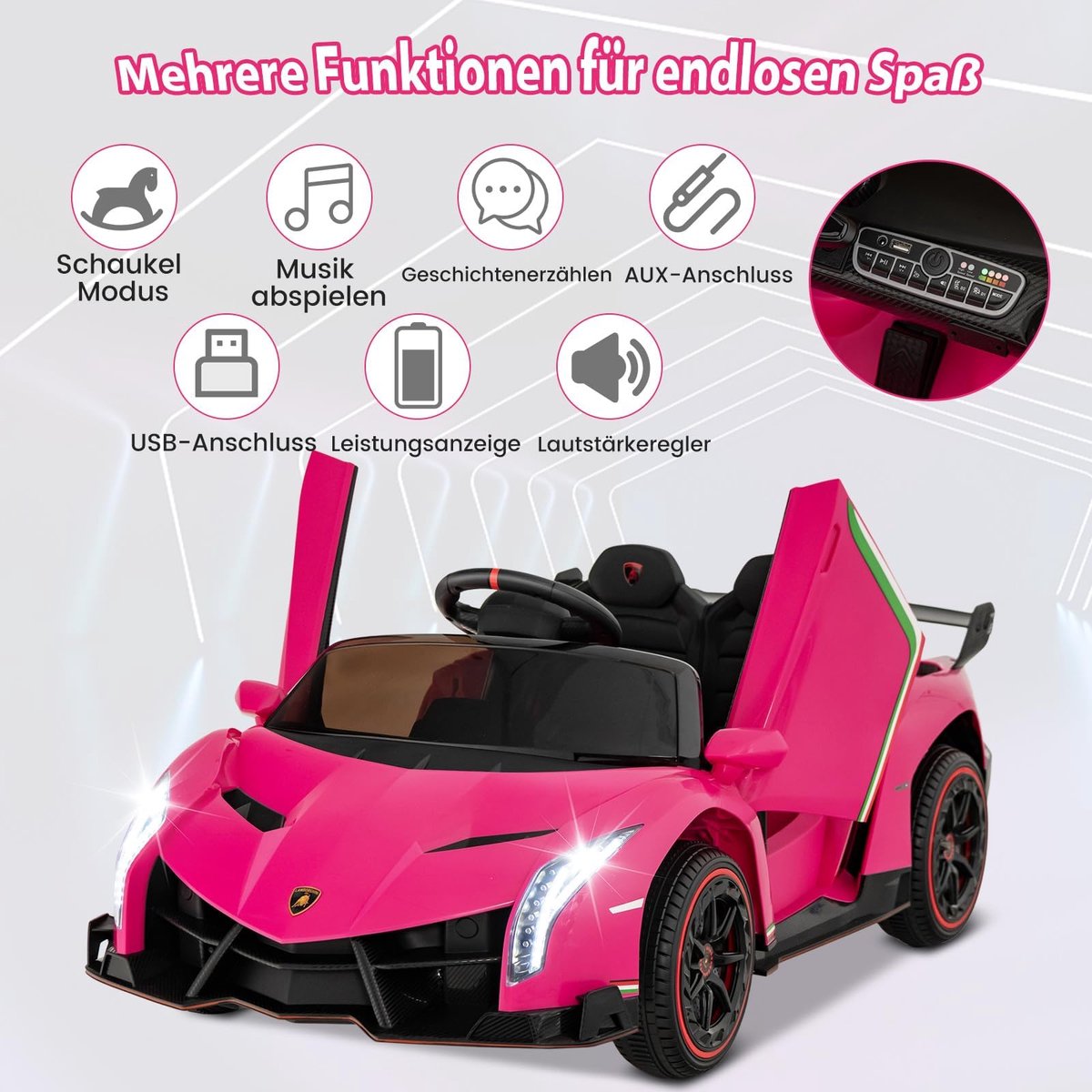 SnelShoppen - Lamborghini Elektrische Auto voor Kinderen met 2,4 G Afstandsbediening, LED-koplampen, Claxon en Muziek, Kindervoertuig voor Buiten en B