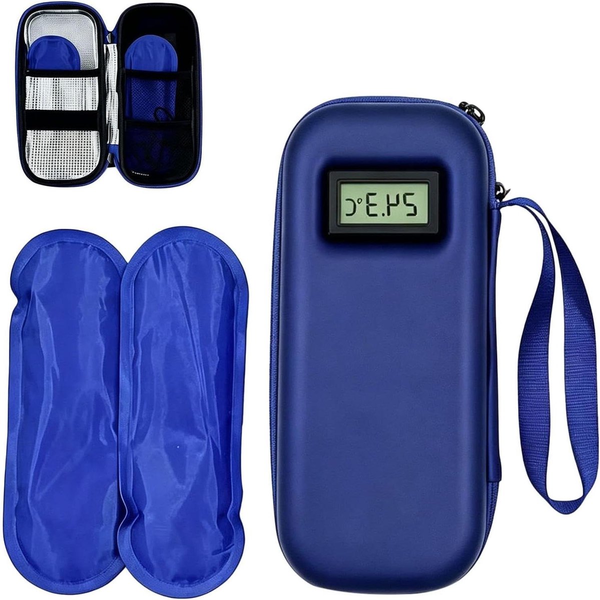 Koeltas Reizen - Geïsoleerde Container - Temperatuur Behoud - Digitaal Temperatuur Display - 22 x 10 x 6 cm - Donkerblauw