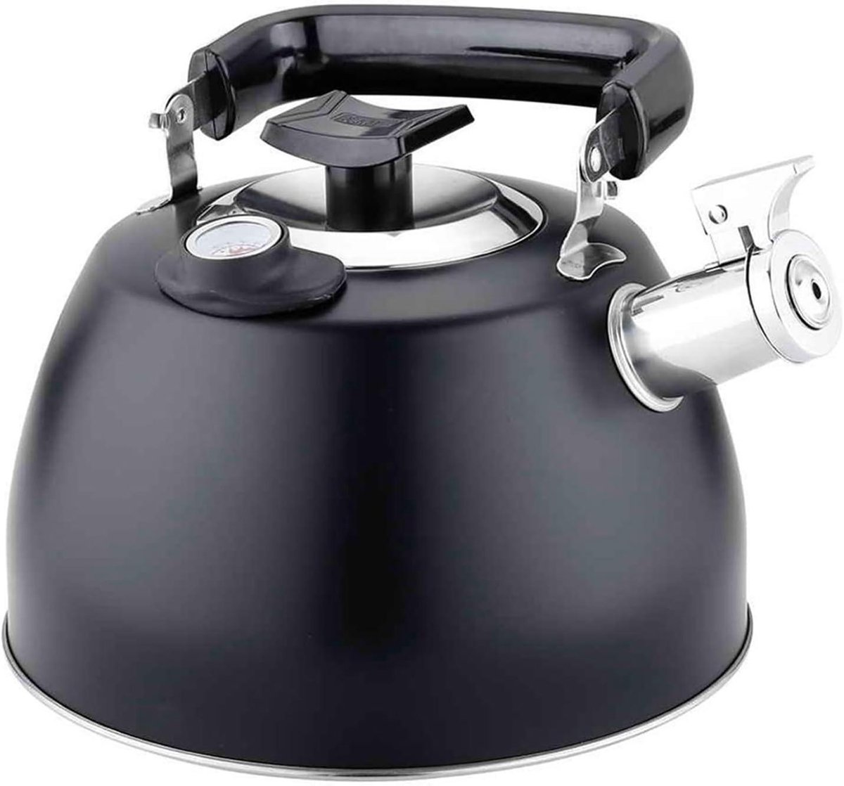 Theeketel met thermometer - Roestvrij staal fluitketel - Koffie en thee zetten - Ingebouwde temperatuurmeter - 3.5 Liter - Zwart