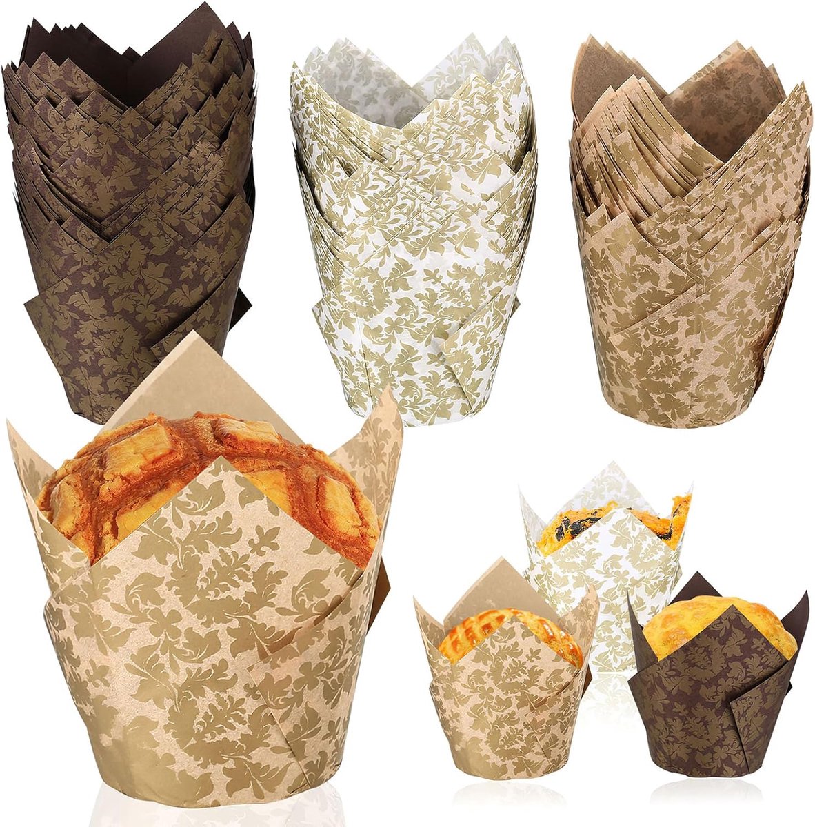 SnelShoppen - 150 x Tulp Muffinvormpjes, Papieren Muffins Vormpjes, Cupcakevormpjes, Bakvormen voor Bruiloft, Verjaardag, Feest, Papier, Kleurvol, 6 c