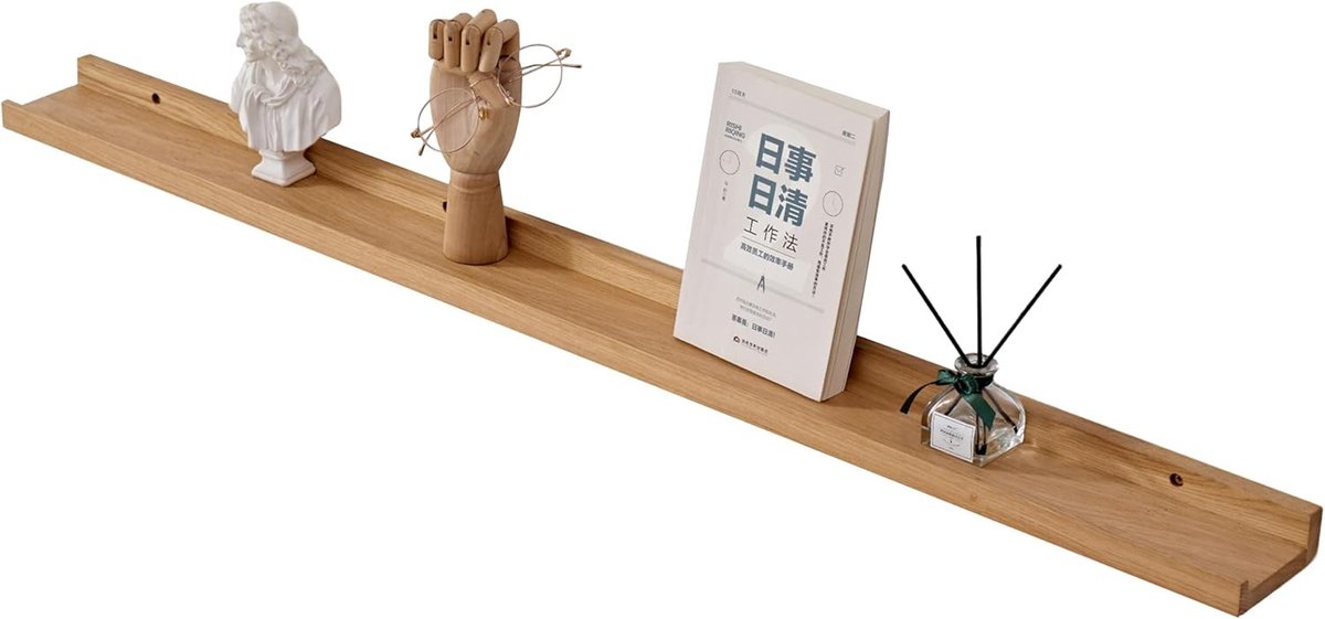 Eikenhouten zwevende plank van 100 cm - Robuuste wandplank voor foto's, decoratie en opslag in woonkamer, keuken, slaapkamer en badkamer