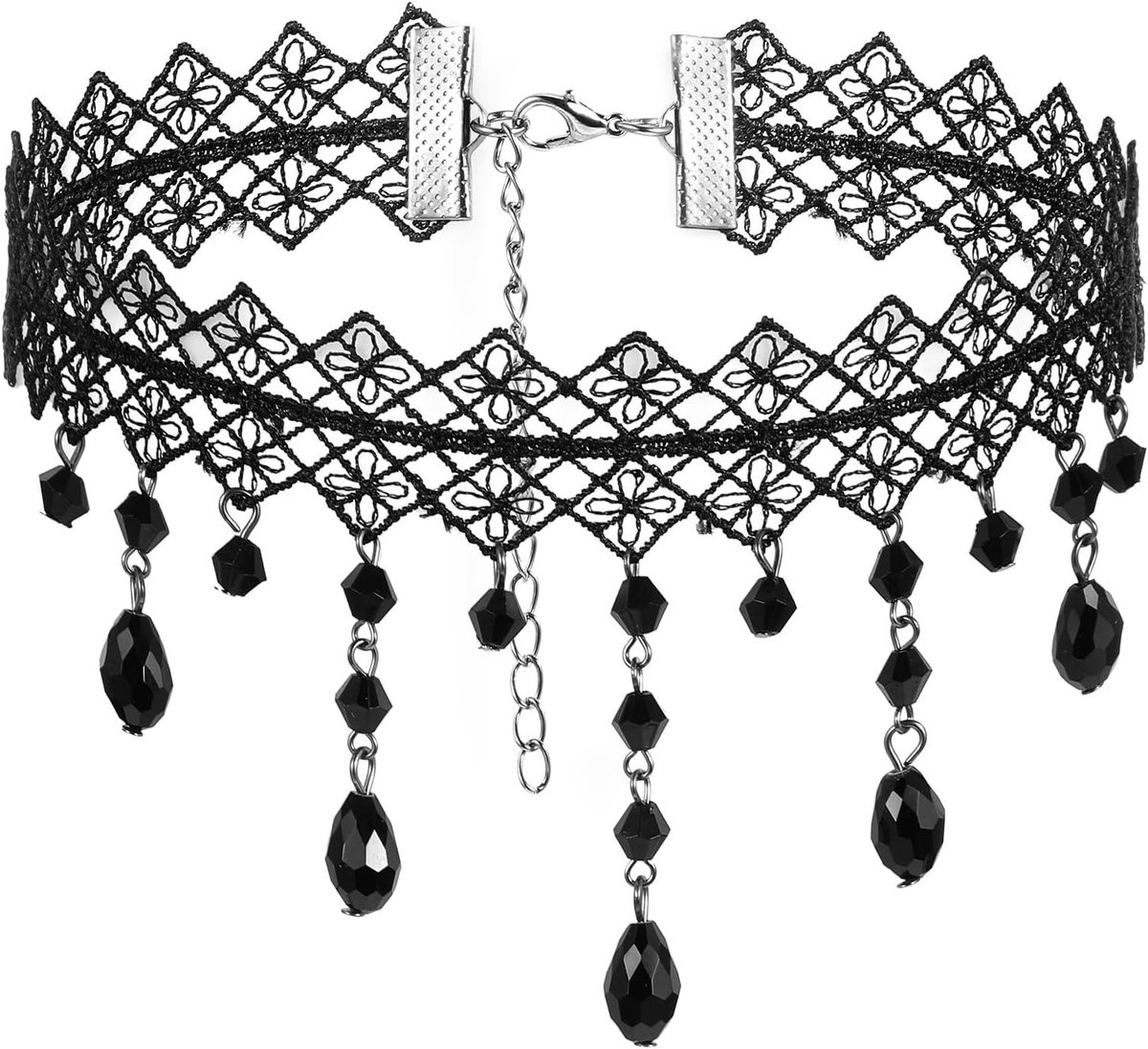 Gothic ketting met zwarte kant choker, stijlvolle halsketting voor Halloween en carnaval, vintage kostuumaccessoire voor dames en meisjes