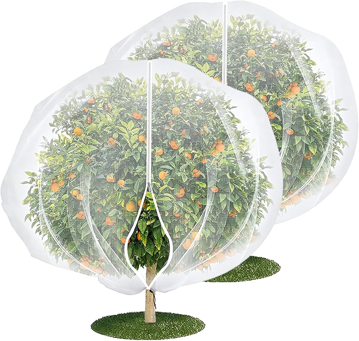 SnelShoppen - 2 stuks 2,4 x 2,4 m plantenbeschermingsnet met ritssluiting en trekkoord, herbruikbaar vogelbeschermingsnet, insectenwerend net voor tui