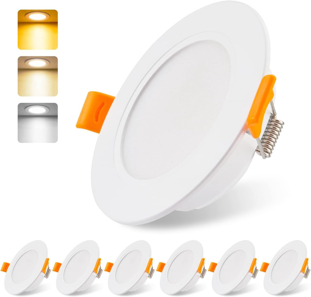 da LIGHT led-inbouwspot, 230 V, plat, 5 W, stralende led-inbouwverlichting, badkamer, led-spot, 3000/4000/6000 K, plafondspot 6000K, IP54 voor badkamer, woonkamer, keuken, slaapkamer, set van 6 stuks