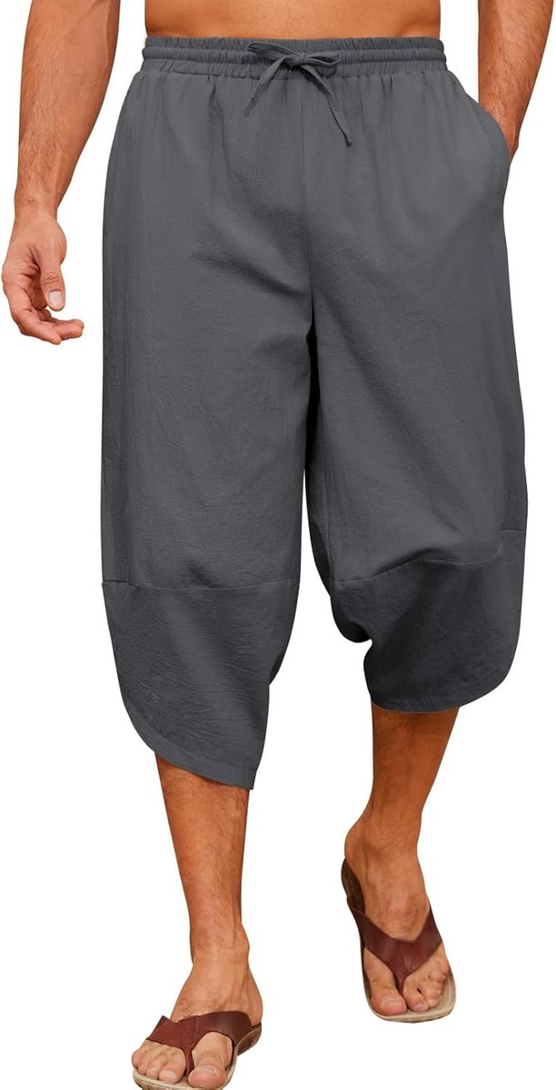 Girl 3/4 broek voor heren, lichte zomerbroek, losse pasvorm, zomer, strandbroek, katoenen harembroek, herenbroek, vrijetijdsbroek met trekkoord en zakken, voor vakantie, yoga, dagelijks gebruik