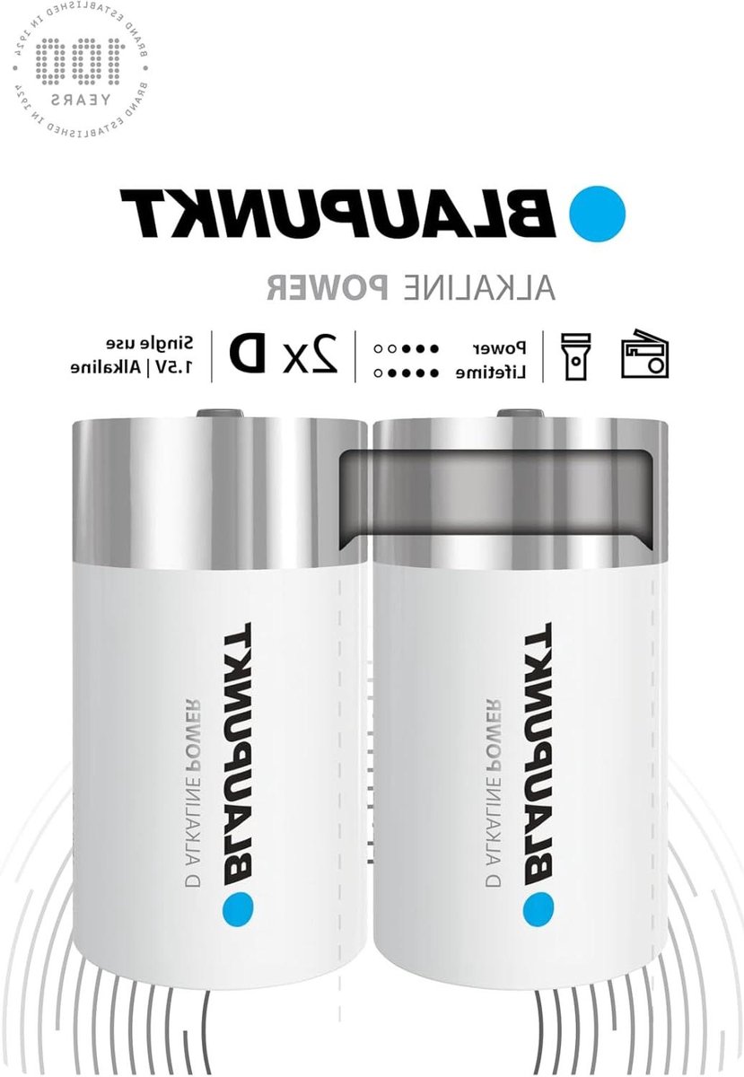 Alkaline Power Batterijen - Wegwerpbatterijen D-formaat - Stroom voor Alledaagse Apparaten - Tot 7 Jaar Houdbaar - 2 stuks - Zwart