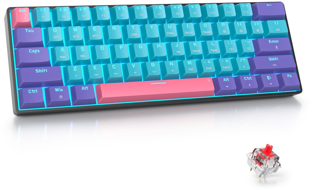 SnelShoppen - Draadloos mechanisch toetsenbord mini-gaming toetsenbord 60% - Hot Swap QWERTY lay-out - 2,4 GHz en Bluetooth - Ideaal voor pc en Mac