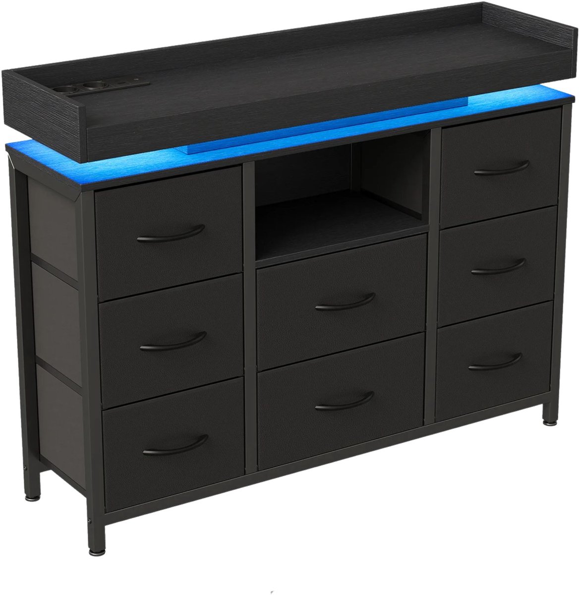 Ladekast 108 X 82 X 30 Cm Zwart - met 8 Lades, LED Verlichting, Lades, Stopcontact Systeem
