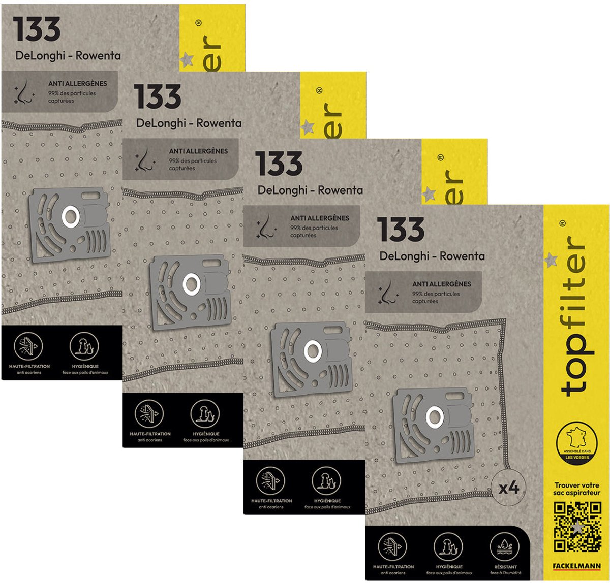 Set van 4 pakken van 4 stofzuigerzakken 64133 Rowenta TopFilter Premium