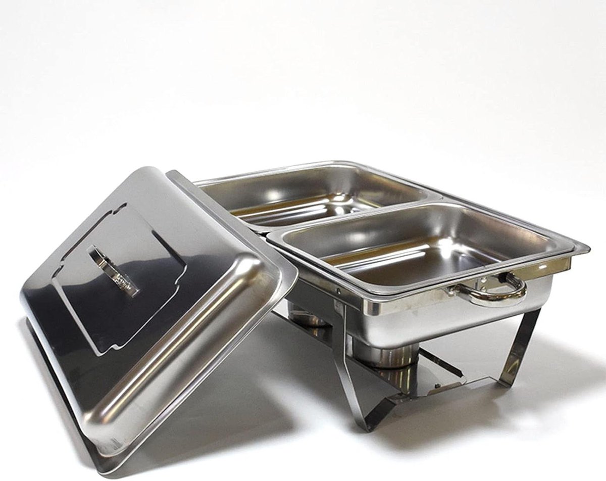 Buffetserver Roestvrij Staal - Warmhoudplaat Serveerwagen - Eten Warm Houden - Dubbele Dienbladen - 552x263x352cm - Zilverkleurig