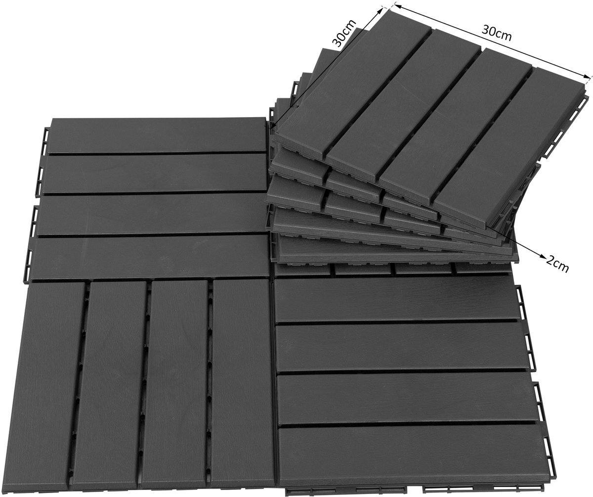 9 stuks - Terras tegels - Tuin tegels - Interlock ontwerp - Extrem eenvoudig te installeren - Kleine kunststof tegels - Zwart