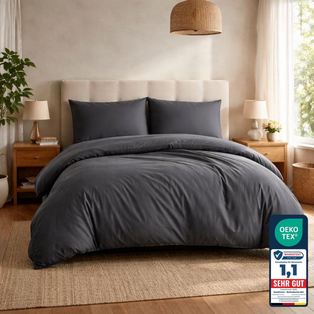 SnelShoppen - Komfortec Premium Beddengoed Set 240x220 cm met 2 Kussenslopen 40x80 cm - Geborsteld Microvezel Antraciet - Luxe Slaapkamer Decoratie