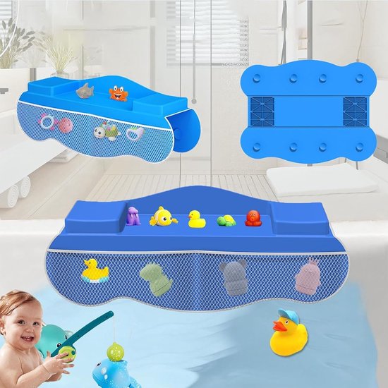Badkuip opzetstuk - Kinderbad rek - Veilig douchen - Met opbergvakken - 55.8 x 42.5 cm - Blauw — afbeelding 4
