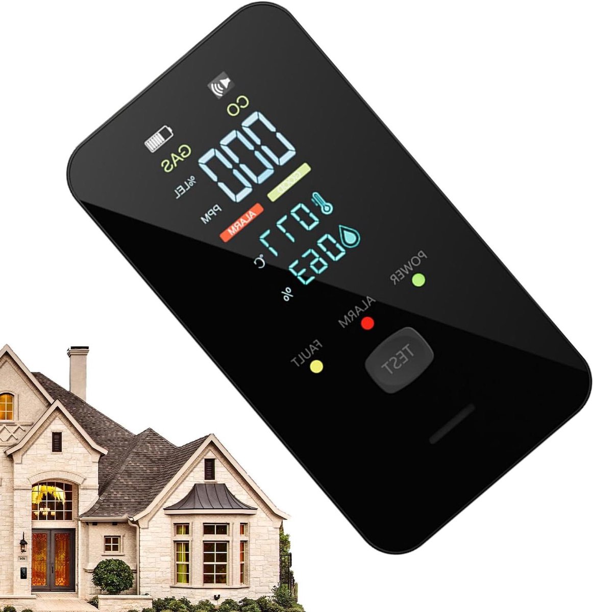 Koolmonoxidemelder - CO Alarm Gasdetector - Veiligheid Thuis - HD-scherm Plug-in - 65 x 112 x 65 cm - Zwart
