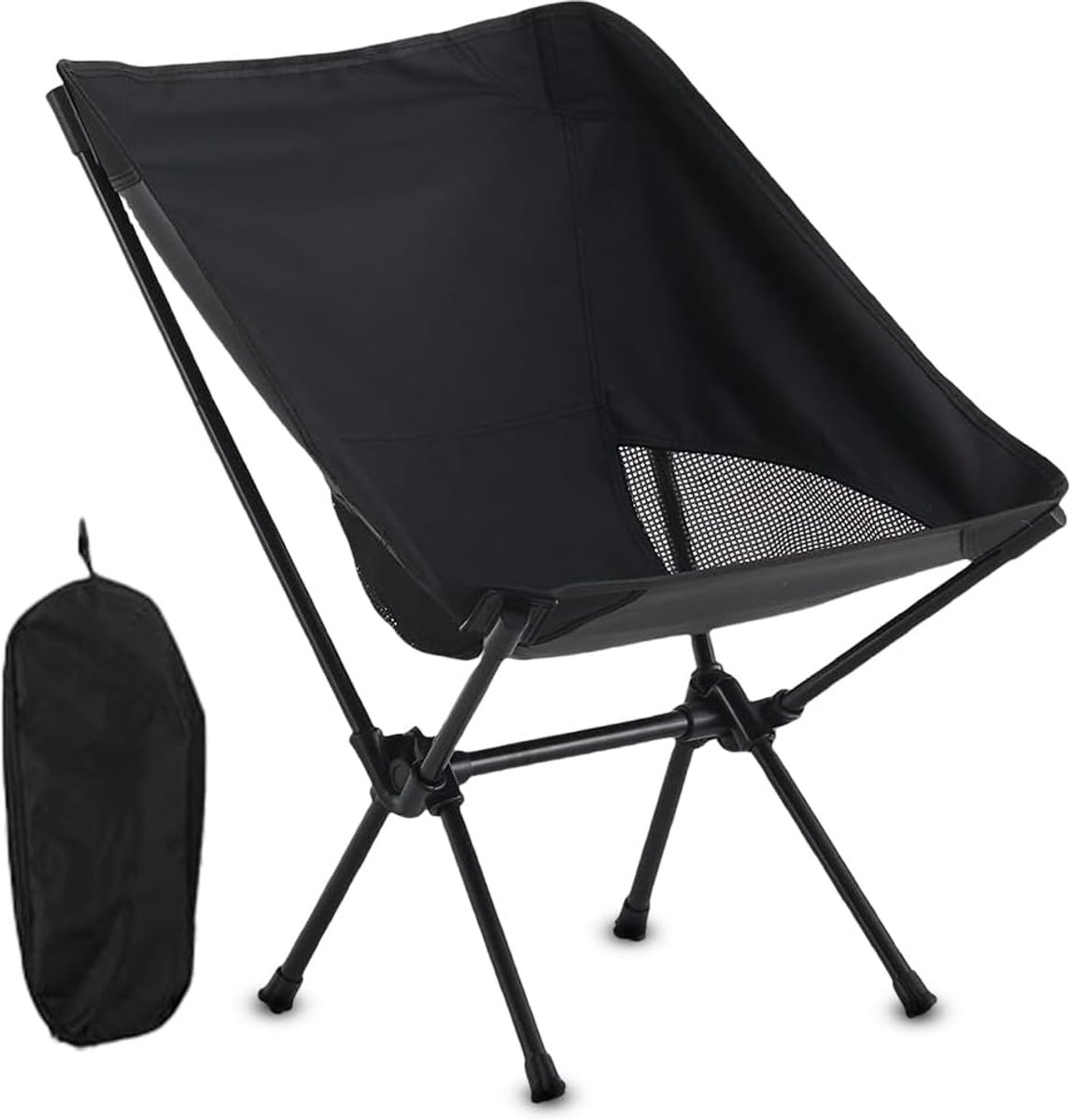 SnelShoppen - Extra grote opvouwbare campingstoel met draagtas voor volwassenen - Outdoor klapstoel voor kamperen, wandelen, picknick, vissen - Zwart,