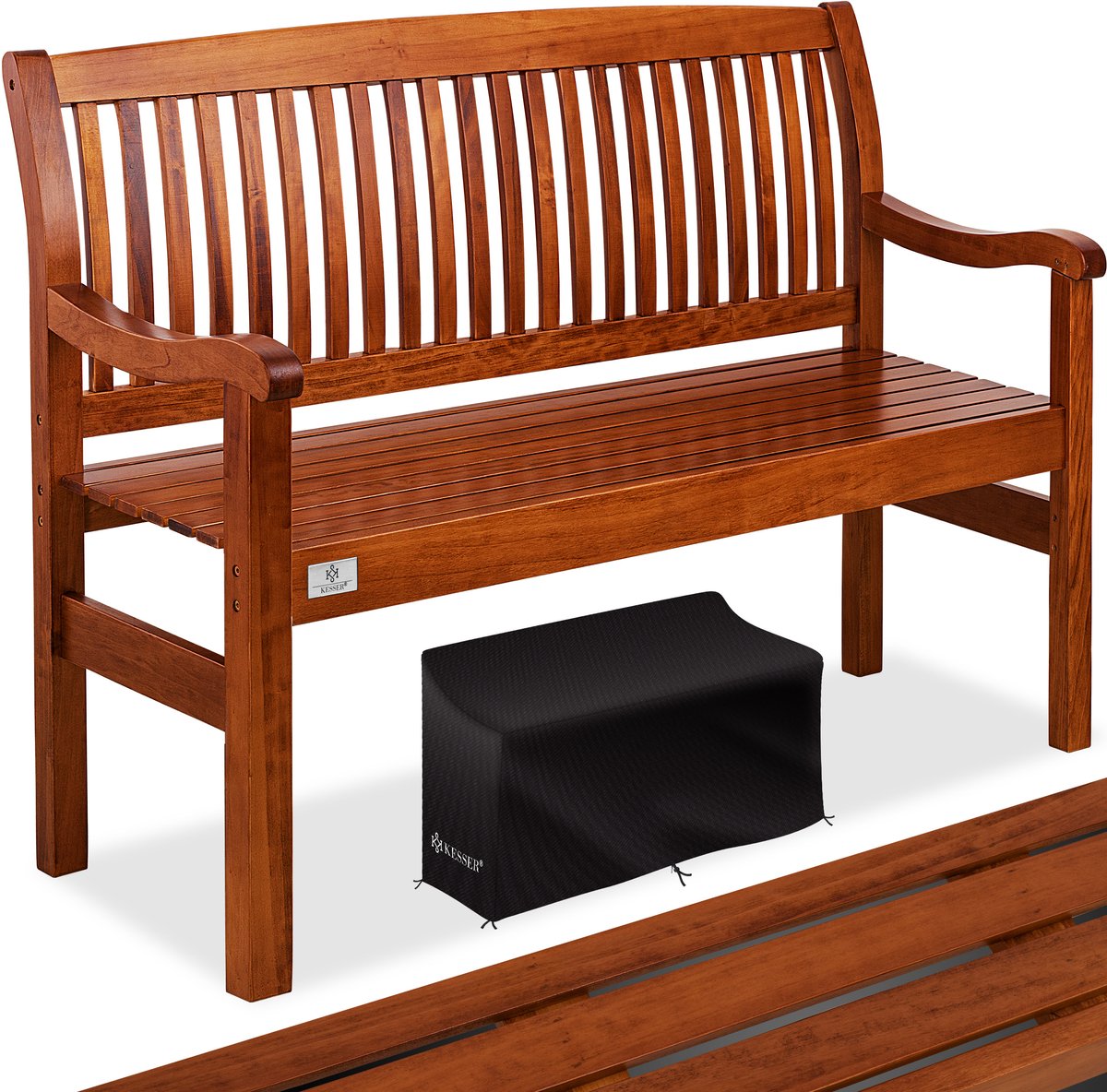KESSER® Tuinbank Houten Weerbestendig | Parkbank Massief Hout | Balkonbank Tuinmeubelbank voor Balkon, Terras & Tuin - 125 cm, Donkerbruin
