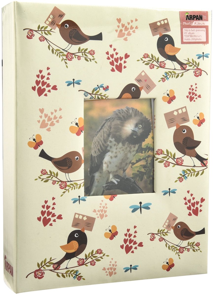 SnelShoppen - Arpan Fashion Design Fotoalbum 200 Houdt voor 5x7 inch (13x18 cm) Foto's met Venster - Crème met Vogel en Bloemen Motief - Perfect voor