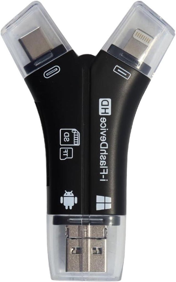 Universele Kaartlezer - SD Kaartlezer - Bestanden Overzetten - 4-in-1 Connectiviteit - Tot 1 TB - Zwart