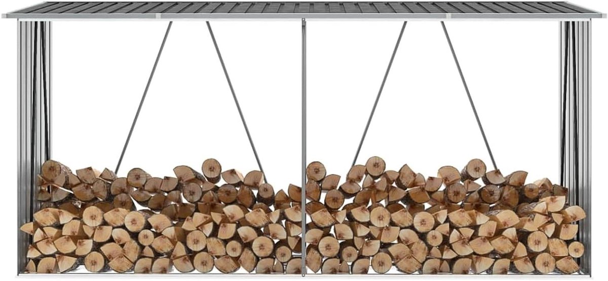 Brandhoutopslag - Houtopslag - Haardhout Opslaan - Verzinkt Staal - 330 x 84 x 144/152 cm - Antraciet