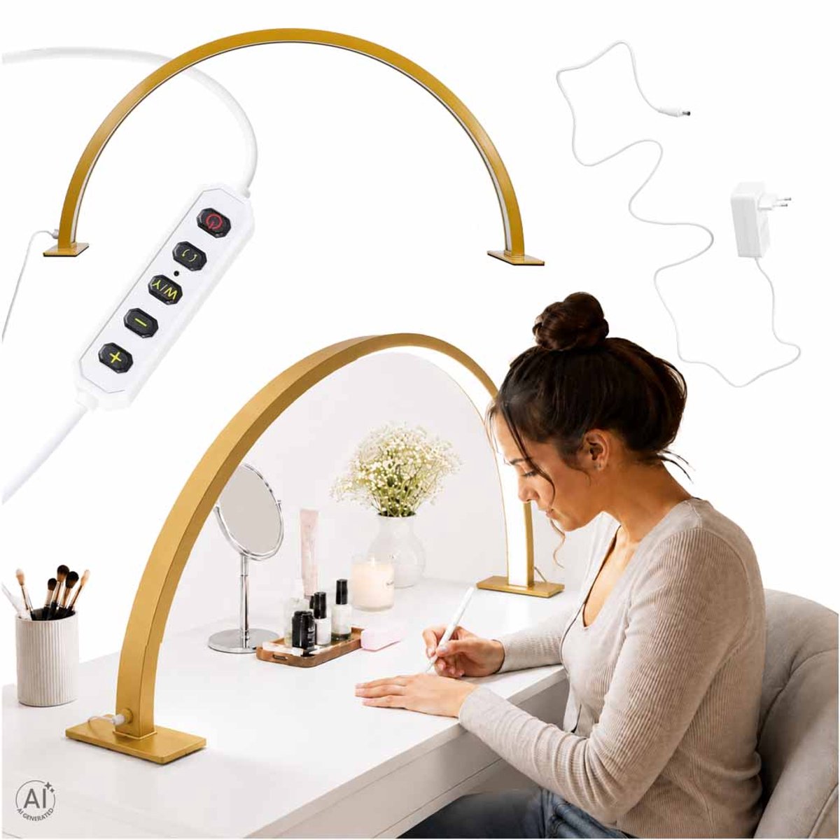 LED Cosmeticalamp Boog 40W – Dimbaar – 368 LED's – 3 Lichtkleuren – Professionele Salonlamp