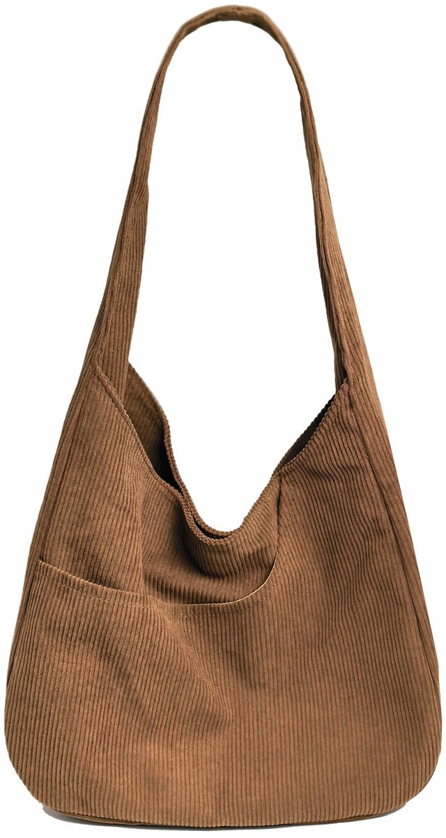 SnelShoppen - Corduroy Schoudertas Retro Hobo Bag Casual College Tote Meerdere Zakken Kaki One Size Handtas voor Dagelijks Gebruik