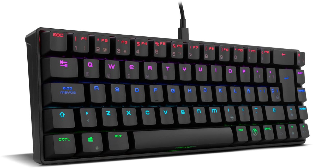 SnelShoppen - Mini Gaming Keyboard TACTICAL - Mechanisch Toetsenbord zonder Numeriek Toetsenbord, Bluetooth, Outemu Rode Schakelaars, RGB LED-verlicht