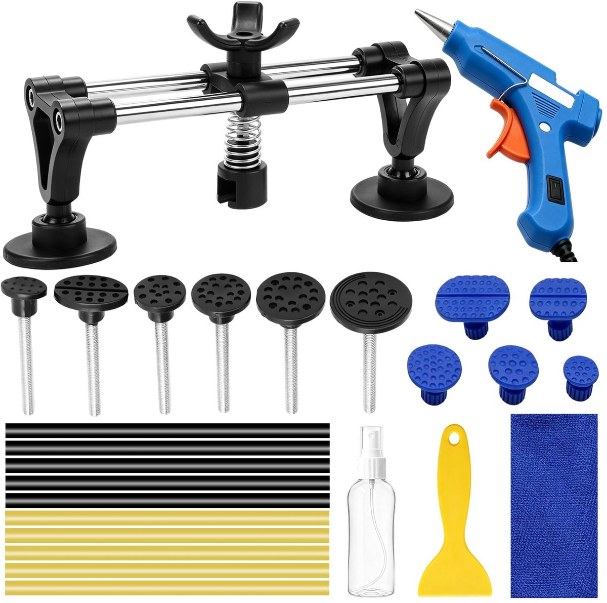 SnelShoppen - Ytwehela Deukreparatieset Auto - Uitdeukgereedschap met Bruggen, Deuktrekker, Hete Lijmpistool, Lijmsticks en Treklussen voor Carrosseri