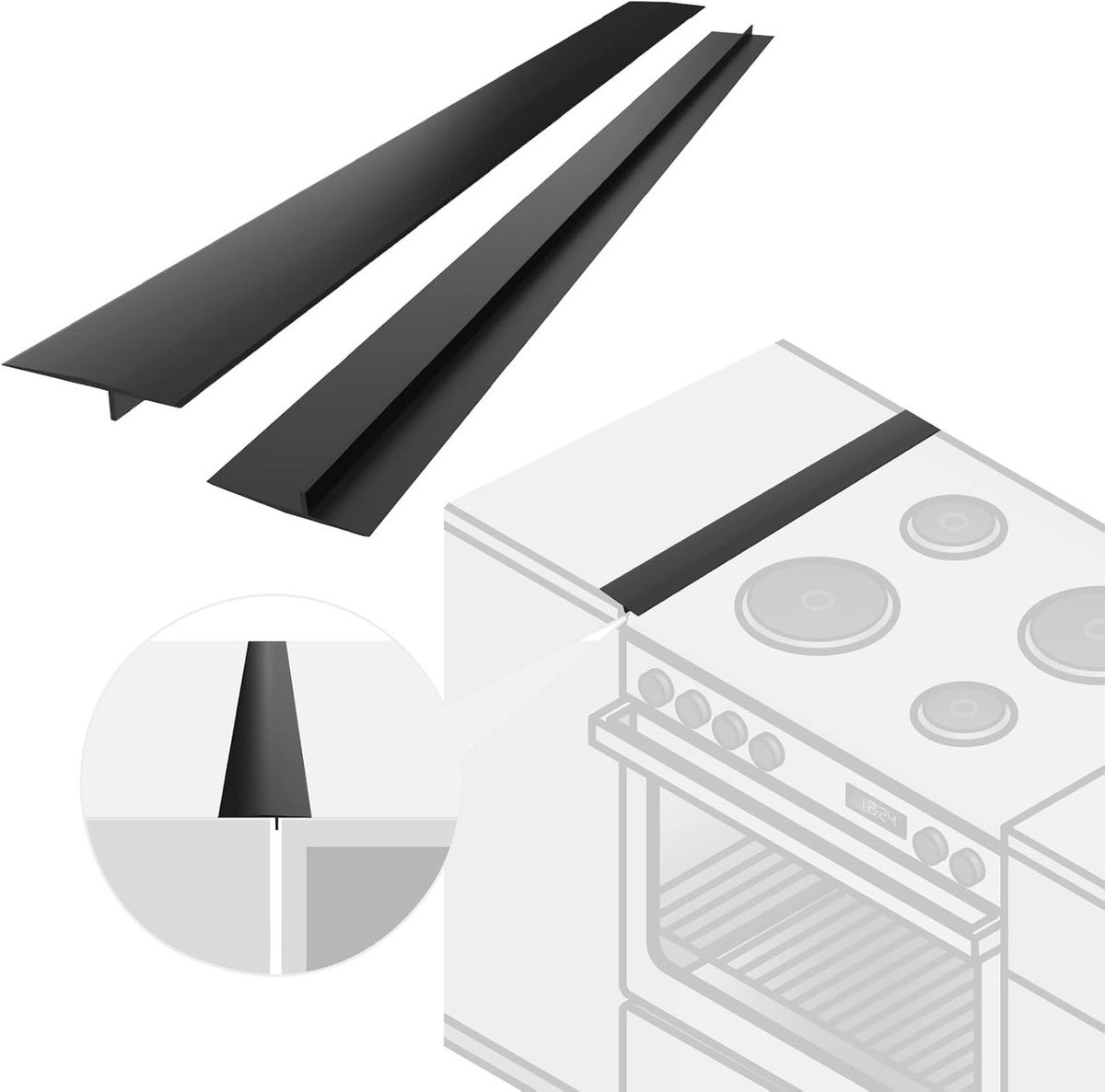 Siliconen afdichtingsstrips - 2 stuks - M - 63,5*5,3 cm - Afdichtstrip voor kookplaat - Afdichtstrip - Olie- en vlekbestendig - T-vormige afdichtingsstrip - Geschikt voor kookplaten en aanrechtbladen - Keukenafdichtmiddel - Voorkomt overlopen