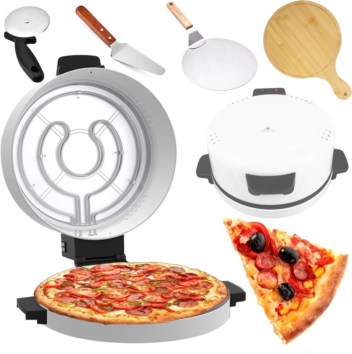 Elektrische Pizzaoven Pizzamaker Bakplaat Zelf Pizza Bakken Dubbelzijdige Antiaanbaklaag 30 cm Diameter Wit