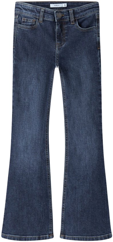 Donkerblauwe, uitlopende jeans voor meisjes van Name It, met ritssluiting en knoop.