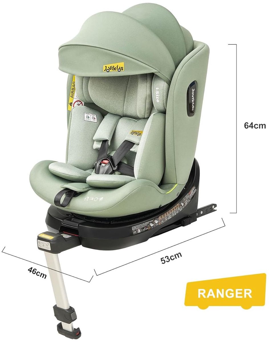 Autostoeltje Draaibaar - 40-150 cm - i-Size R129 - Isofix - Stof Polypropyleen RVS - Groen - Met Ligstand en Afneembare Kap