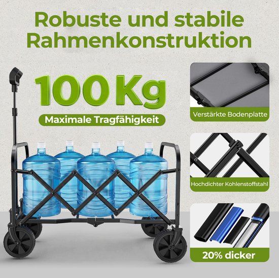 MIVRAY Tuinkar - Opvouwbaar En Compact - 74 x 46 x 96,5 cm - Staal En 600D Oxford - Zwart - Voor Boodschappen En Camping — afbeelding 2