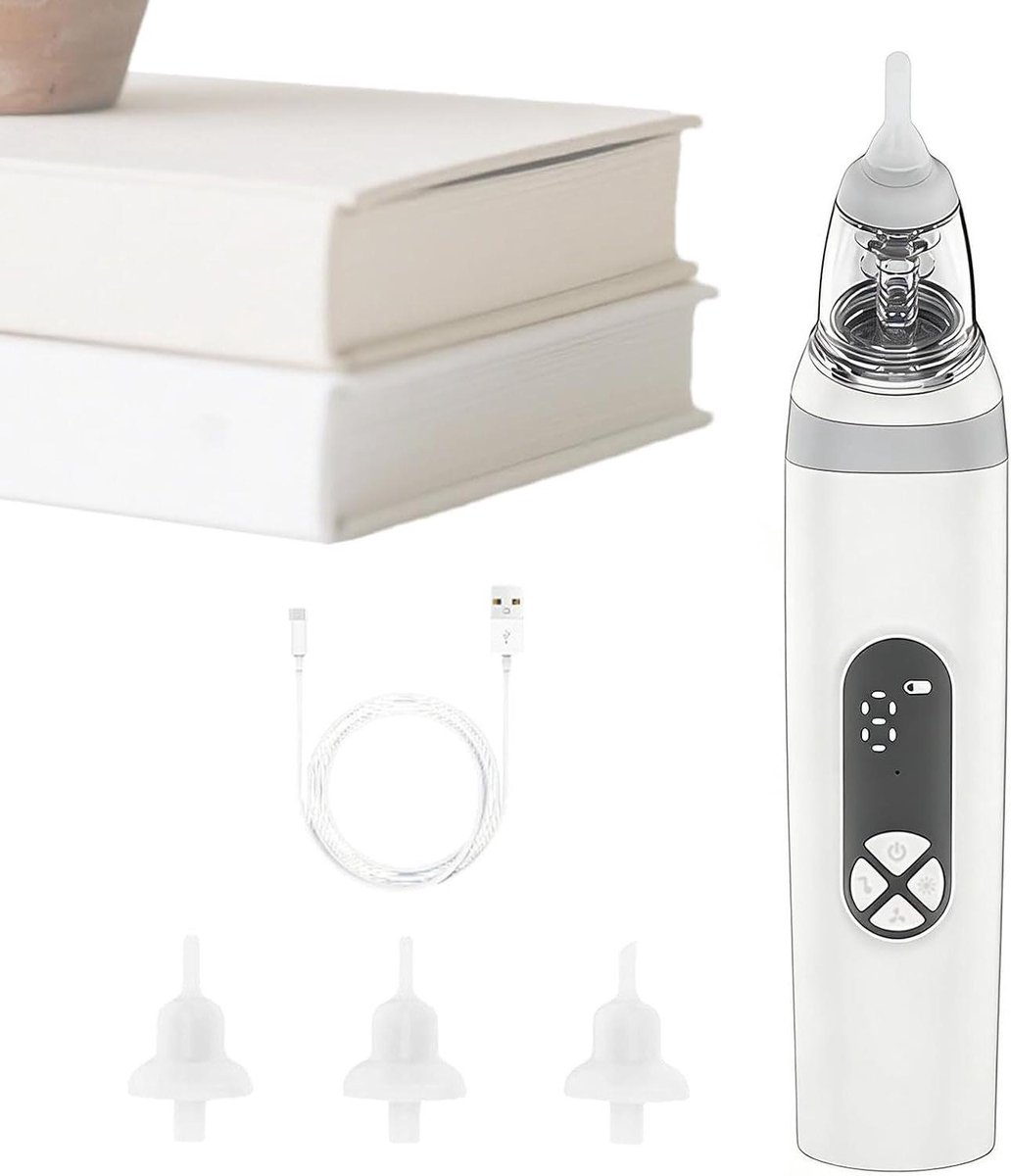 Elektrische Neuszuiger - Neusreiniger Baby - Verstopte Neus Verlichten - Zachte Siliconen Zuignappen - 35 cm - Wit