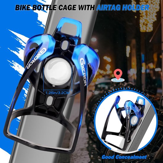 Fietshouder met AirTag - Bekerhouder fiets Drinkfleshouder - Veilig Fles Vervoeren - Verborgen AirTag Lager - 7-10 cm Diameter - Blauw — afbeelding 2