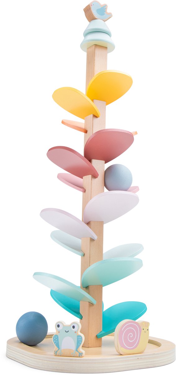 Woet ® houten klankenboom - muziekspeelgoed met 2 ballen en dierenvriendjes - educatief sensorisch speelgoed - ballenboom houten speelgoed - vanaf 2 jaar
