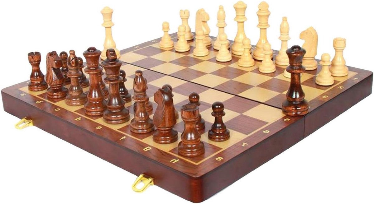 Houten Schaakspel - Schaakset Klassiek - Strategisch Spel - Verzwaarde Stukken - 45 x 45 cm - Bruin