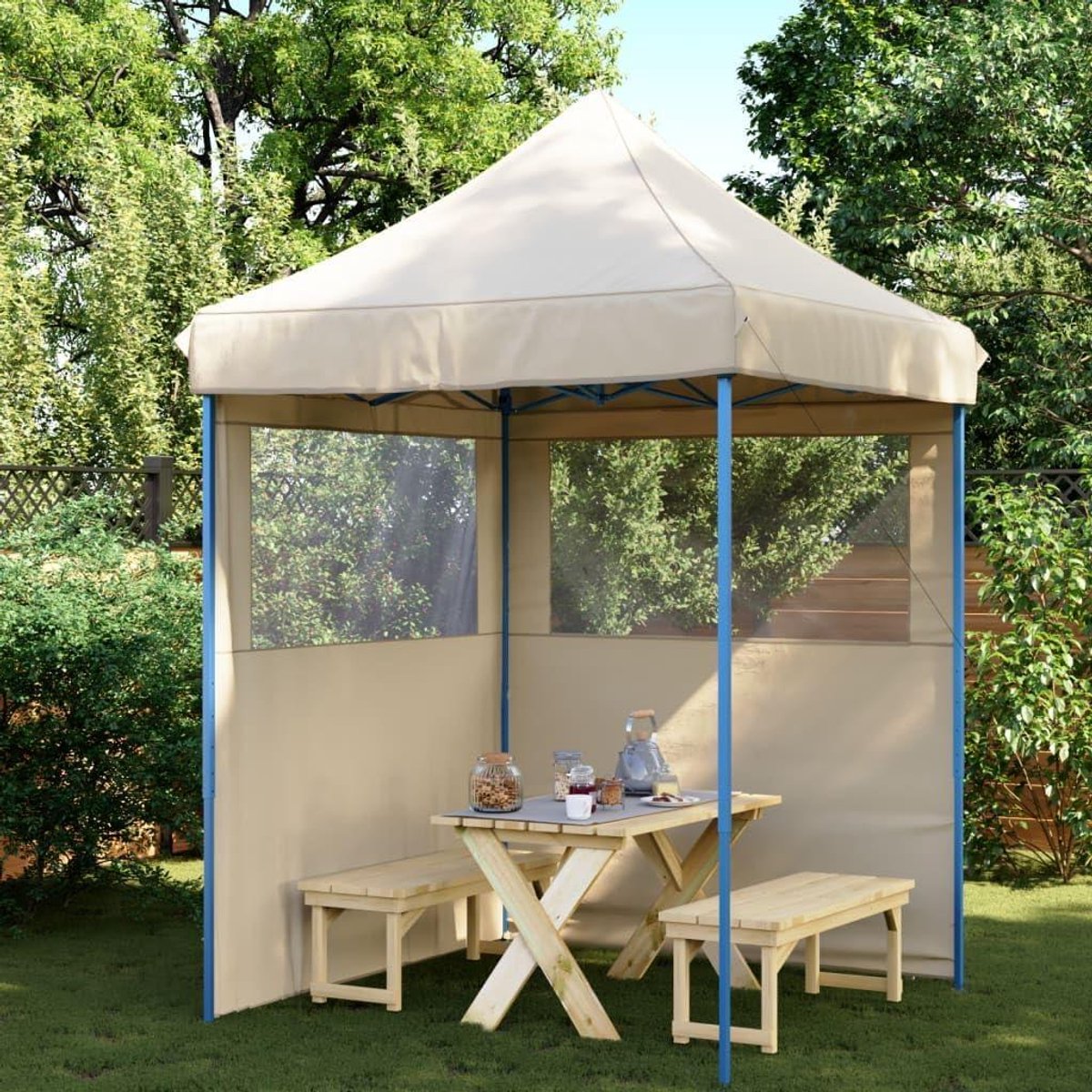 Partytent Pop-up - Feesttent Vouwbaar - Buitenfeesten Organiseren - Inclusief Zijwanden - 200 x 200 cm - Beige