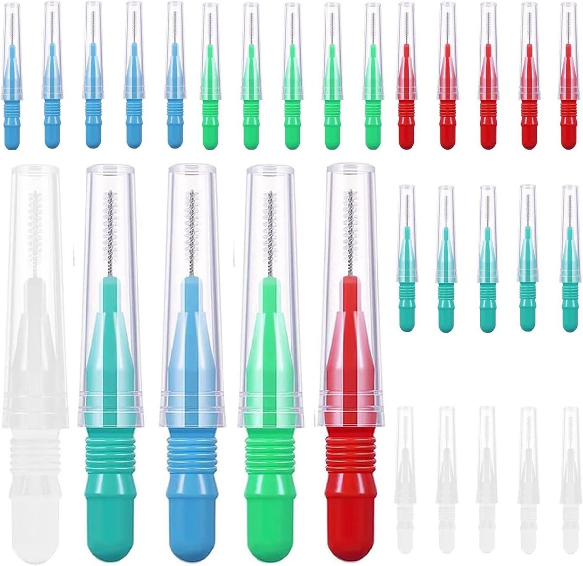 Interdentale Borstels - Tandenstokers Mondhygiëne Borstels - Tanden Reinigen - Met Kunststof Deksel - 25 Stuks - 5 Kleuren
