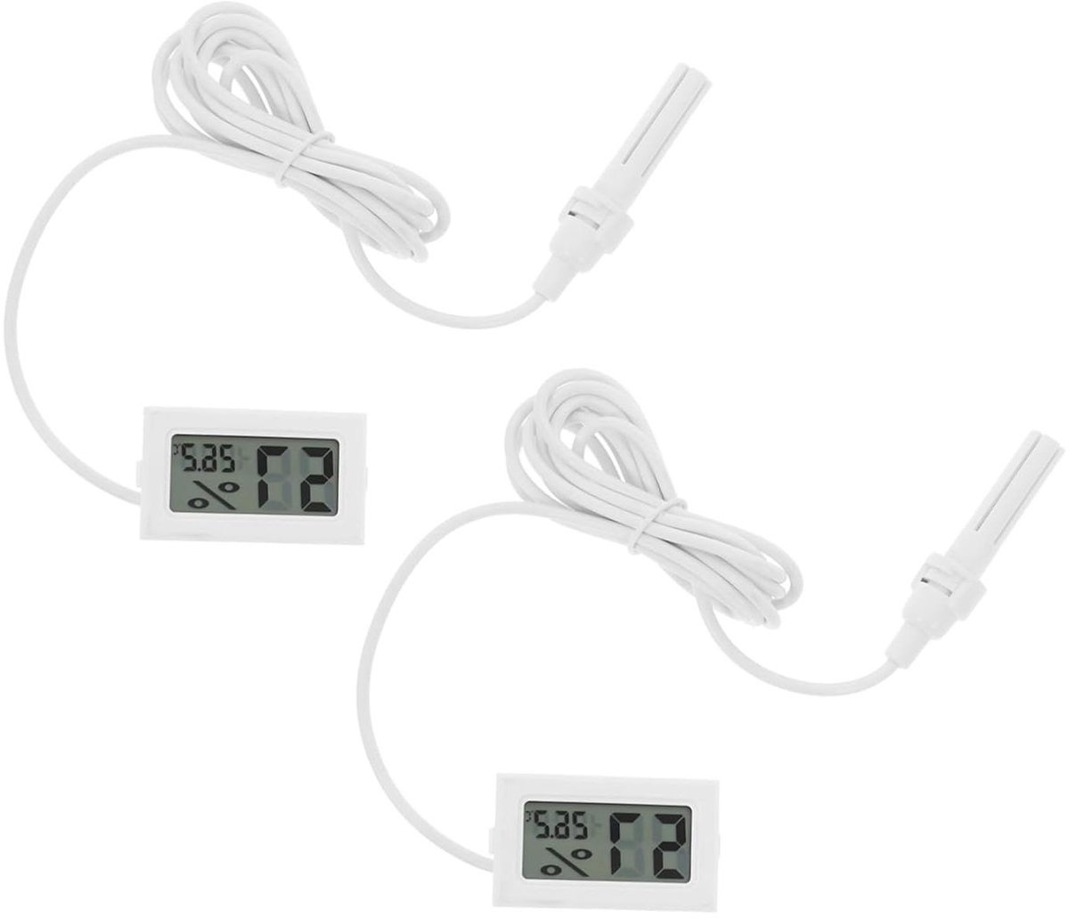 Digitale Hygrometer Thermometer - Vochtigheidsmeter Temperatuurmeter - Klimaat Monitoren - Externe Sonde Helder LCD - 4.7 cm - Wit