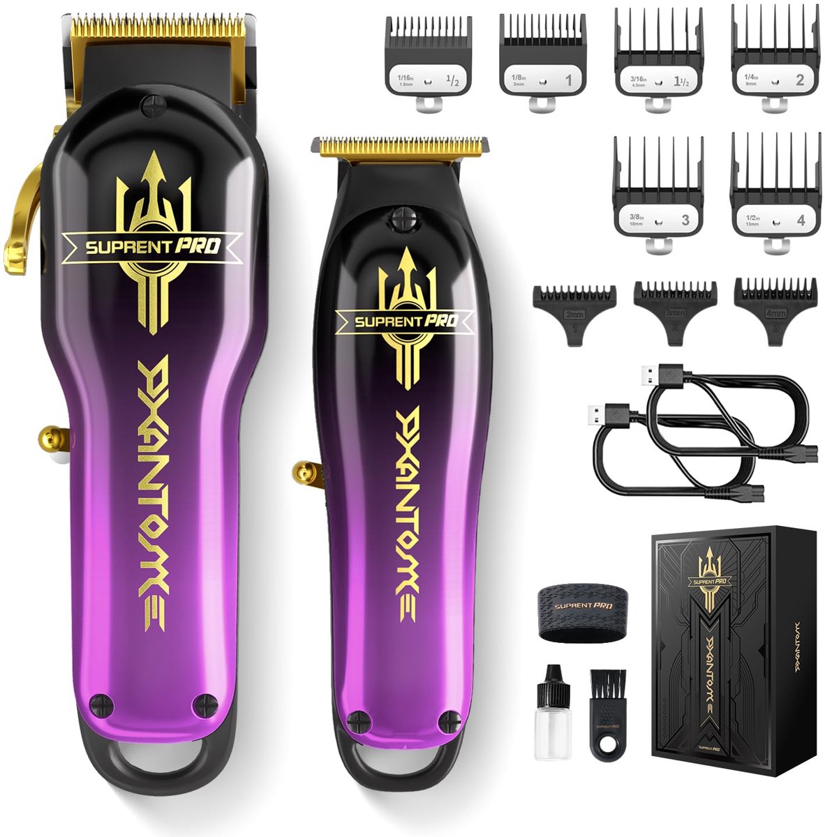 SnelShoppen - Professionele Draadloze Tondeuse met Borstelloze Motor en DLC Gecoat Mes - Zero Gap Trimmer Geschenkset in Paars voor Kappers en Thuisge