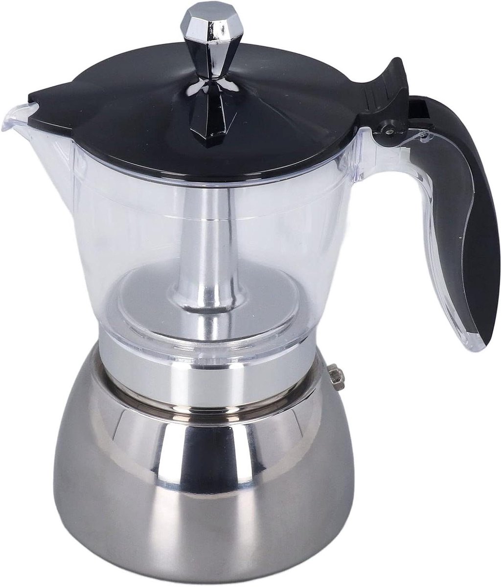 Koffiezetapparaat - Moka Pot Mokapot - Koffie Maken - Transparante ABS Top - 6 Kopjes - Zilver