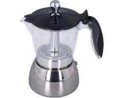 Koffiezetapparaat - Moka Pot Mokapot - Koffie Maken - Transparante ABS Top - 6 Kopjes - Zilver