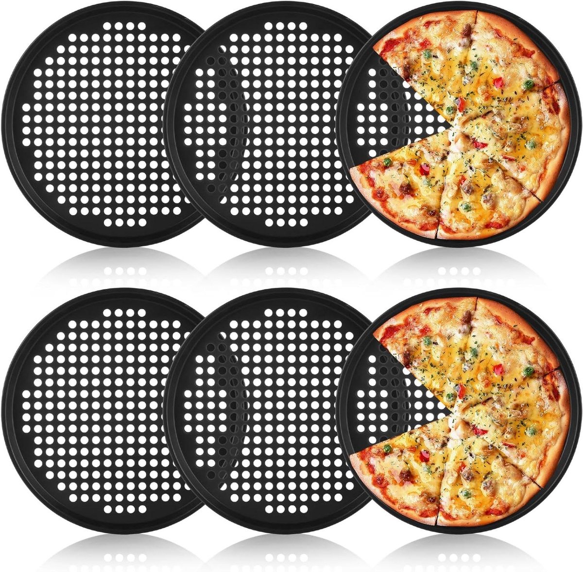 Pizza Pan Set - Pizzablikken Ronde Platen - Oven Bakken - Geperforeerd Koolstofstaal - 30 cm - Zwart